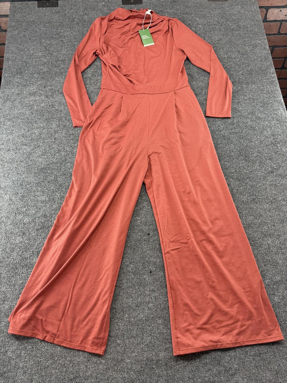 Halara Jumpsuit Womens L Orange Long Sleeve Wide Leg Zip Pockets Lounge Knit